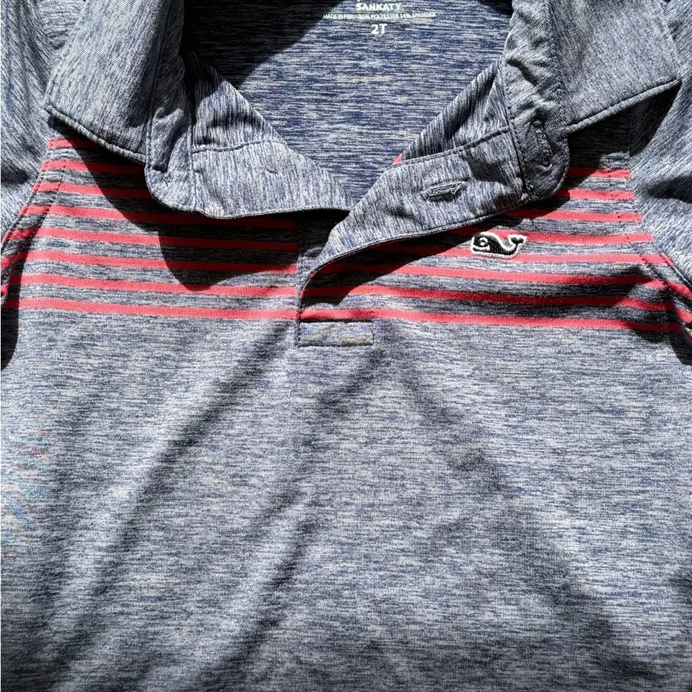 Vineyard Vines Boys 2T Sankaty Performance Polo - Blue & Red Stripe - Picture 4 of 5